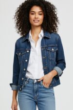 Jaqueta Jeans Feminina Clássica com Bolsos Frontais
