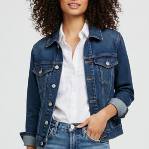Jaqueta Jeans Feminina Clássica com Bolsos Frontais