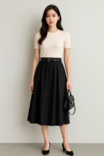 Saia Midi Plissada Elegante com Cinto