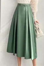 Saia Midi Plissada Elegante com Cinto - Imagem 3