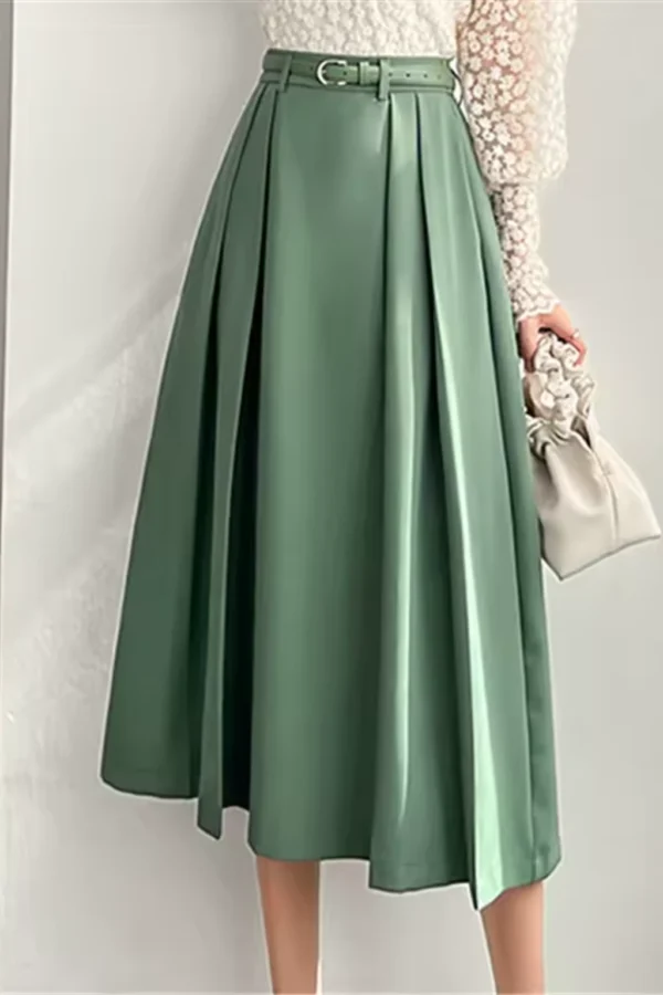 Saia Midi Plissada Elegante com Cinto - Imagem 3