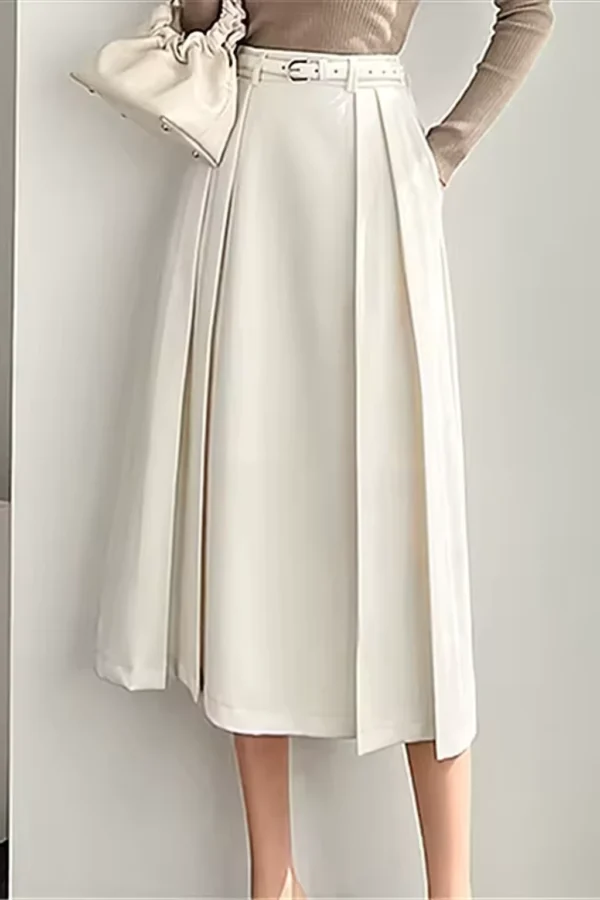 Saia Midi Plissada Elegante com Cinto - Imagem 4